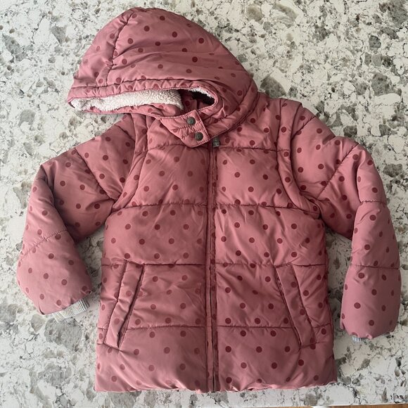 Boden convertible pink polka dot sherpa coat & vest sz 5-6 - Picture 2 of 11